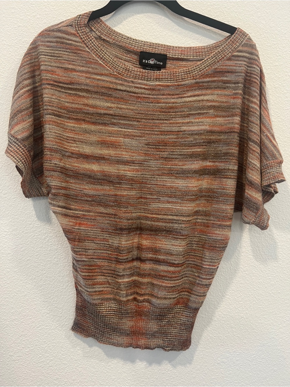 It's Our Time Multicolor Metallic short sleeve Knit Top - Brown Orange gold Med